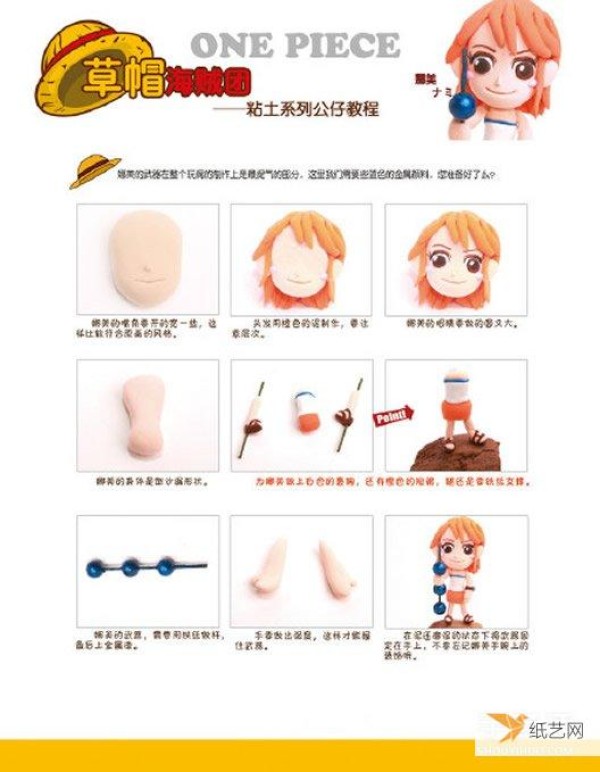 Illustrated tutorial on making clay figures of all members of the Straw Hat Pirates with their own personality