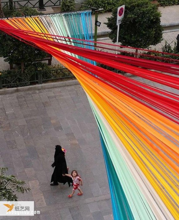 You can see the rainbow when you look up. The beautiful corner created by 150 colorful ribbons