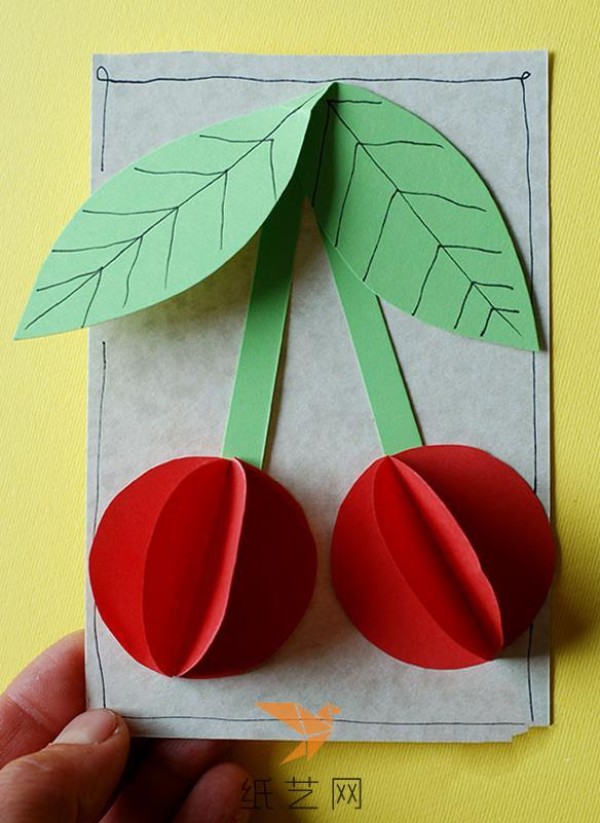 Origami sticker painting big cherry three-dimensional greeting card Childrens Day childrens handicraft