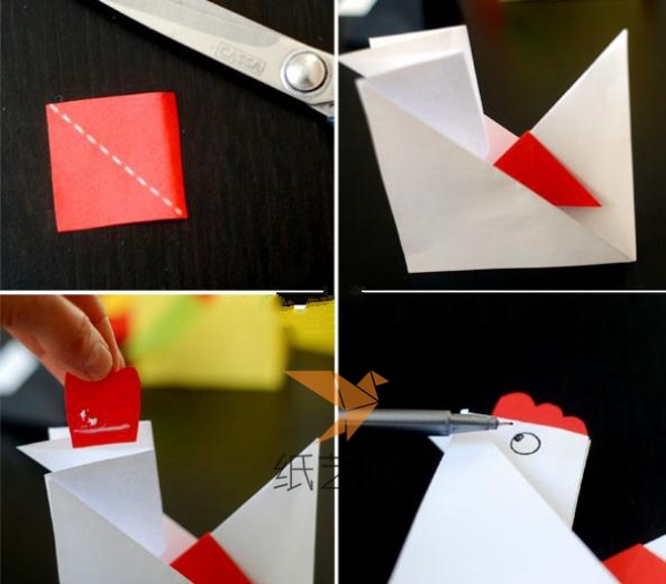 Tutorial on making handmade origami rooster for children