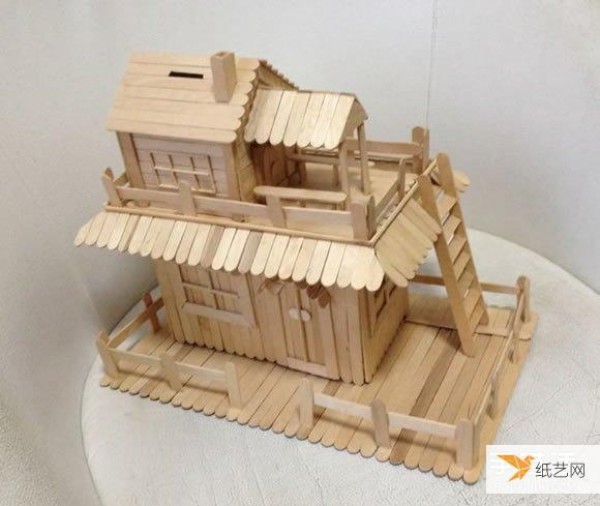 Tutorial on making a personalized two-story house model built with ice cream sticks