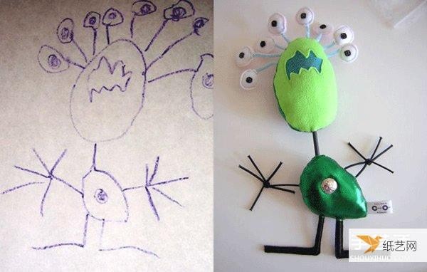 Childrens graffiti turns into a creative cloth toy, a rag doll that will be treasured forever