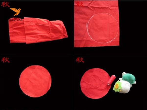 Illustrated tutorial on how to make a fabric red lantern by hand