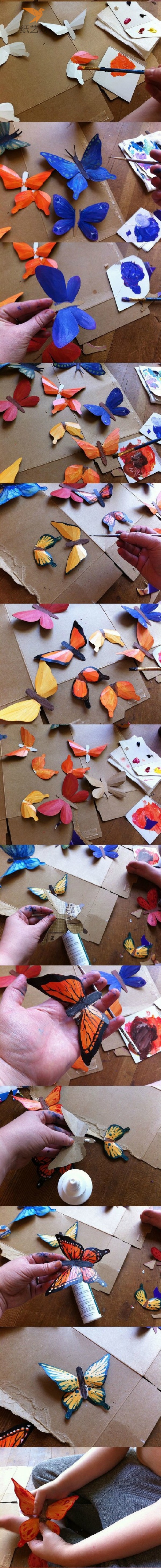 Beautiful butterflies made from used cardboard boxes in the Tutorial on Turning Waste into Treasures