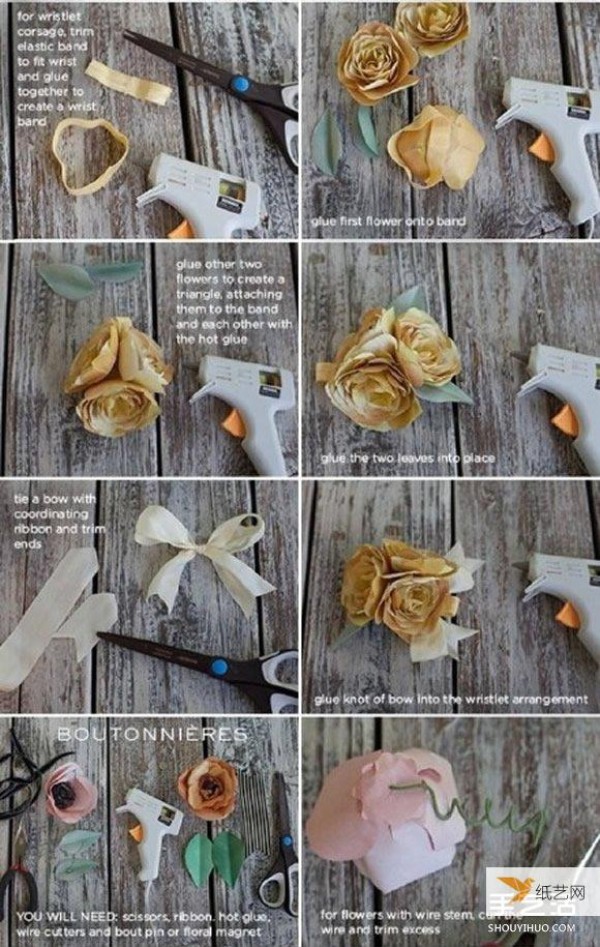 Illustrated tutorial on how to make a beautiful corsage using paper