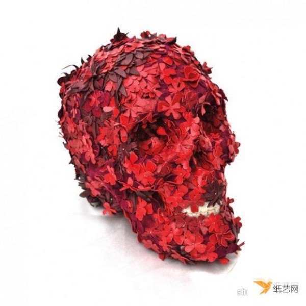 It took a year to use more than a thousand pieces of leather to create a colorful skull.