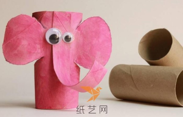 Childrens handmade elephant made from toilet paper tube