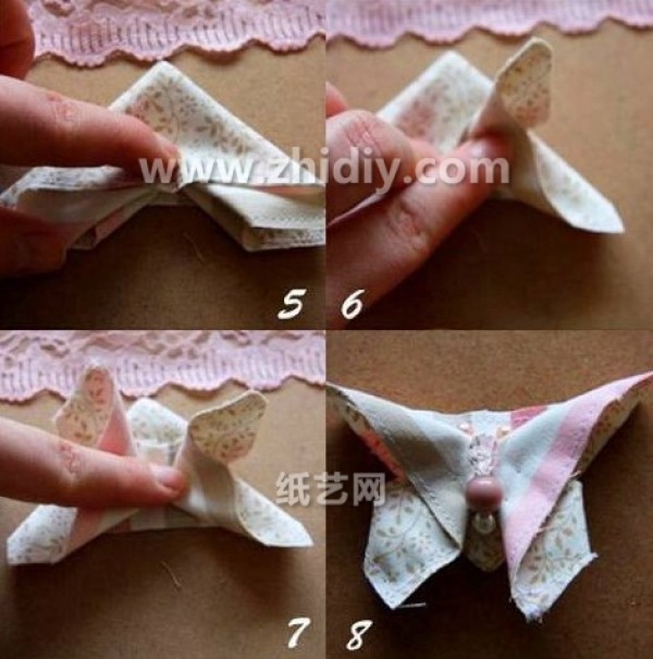 Illustrated tutorial for hand-making three-dimensional fabric butterfly