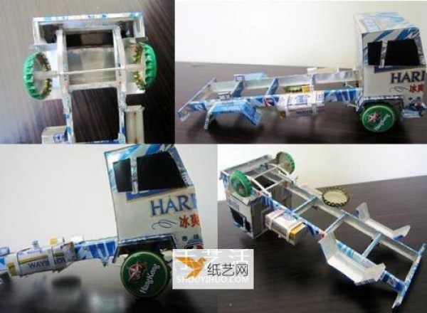 How to make a handmade oil tanker model using discarded cans