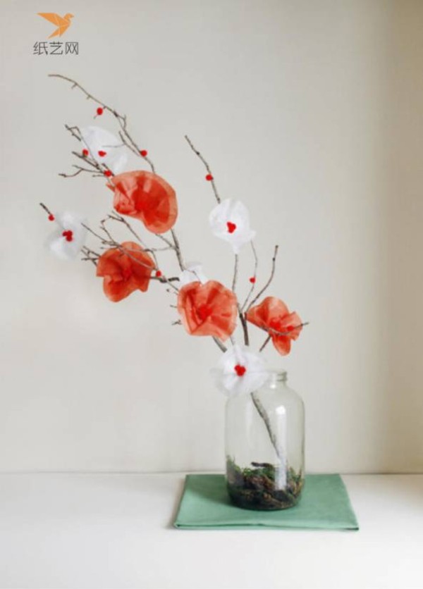 Paper art tutorial DIY tutorial for making small branches full of flowers for home decoration