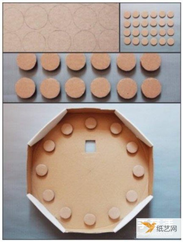 Use cartons and plastic bottle caps to make personalized childrens toy wall clocks