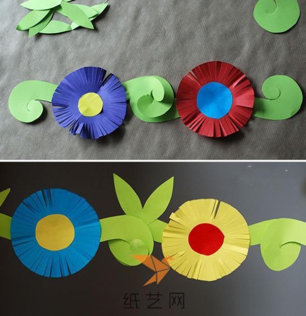 Childrens handmade spring classroom decoration paper flower making tutorial