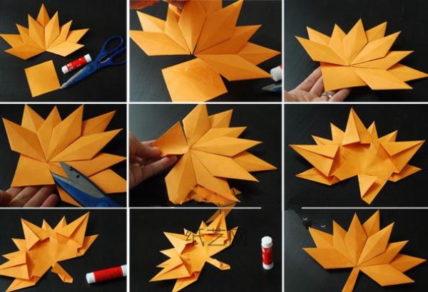 Tutorial on making origami maple leaves for autumn decoration