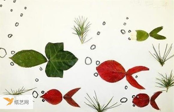 Children collect leaves and paste various animal stickers on them