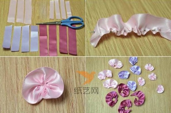 Illustrated tutorial on making handmade ribbon flowers for hairpin decoration