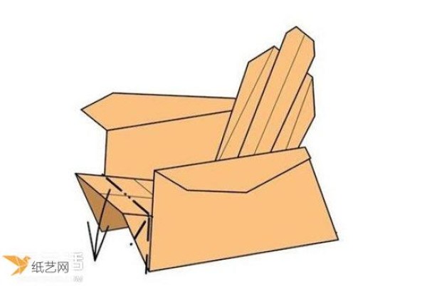 Illustration of the method of hand folding paper sofa chair