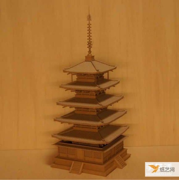 A world of paper models of a famous Japanese ancient building made of corrugated paper