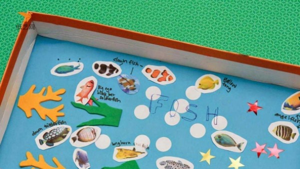 A small handicraft tutorial for children using shoe boxes to create beautiful aquariums