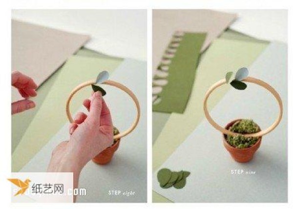 How to make personalized ring-shaped decorative potted plants using embroidery fabric and cardboard