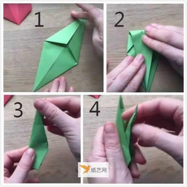 Illustration of how to fold tulip stems and leaves