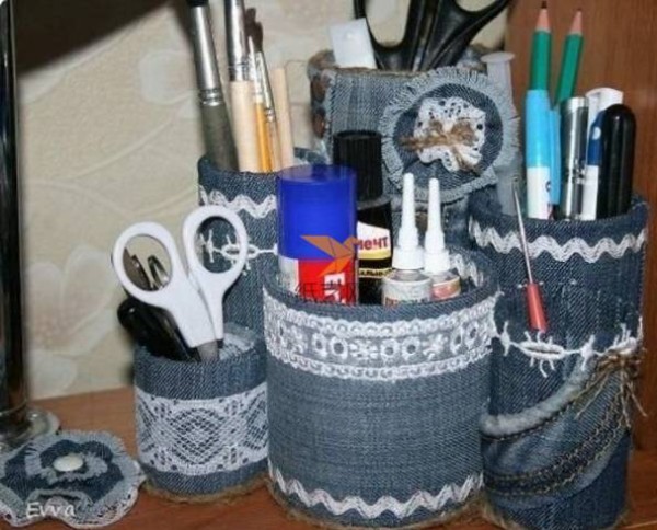 Turning waste into treasure: turning unworn jeans into a pen holder storage box