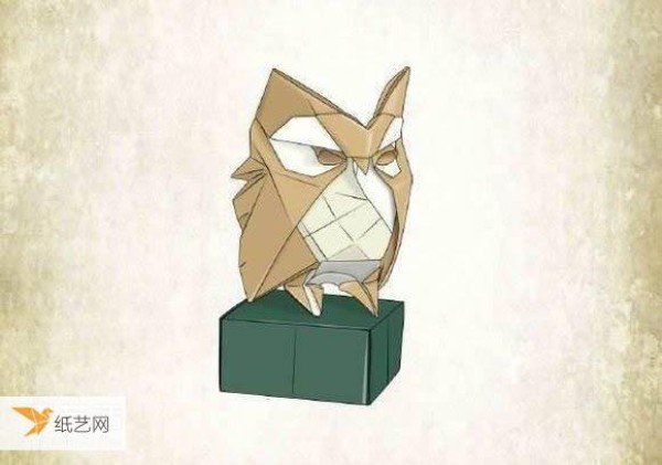 Illustrated tutorial on three-dimensional paper owl created by Roman Diaz