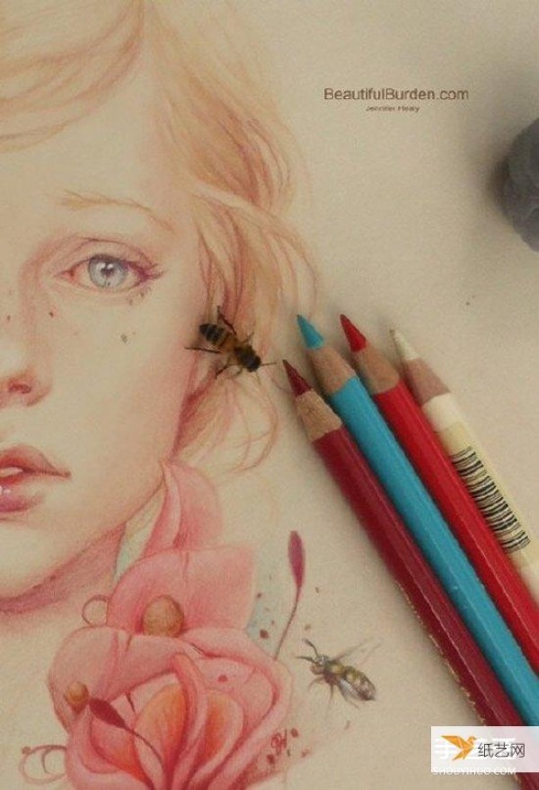 Pictures of colored pencil paintings of girl portraits that look very delicate and lifelike