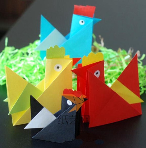 Tutorial on making handmade origami rooster for children