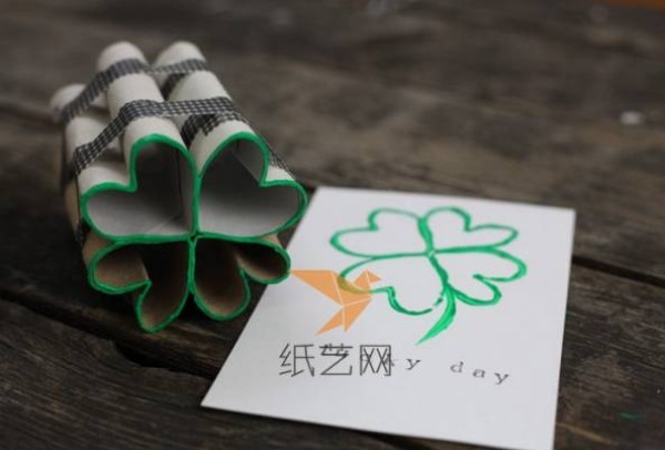 Creative paper art tutorial for making four-leaf clover stamps using waste paper tubes