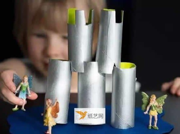 Make random magical trees and castles using toddler paper tubes