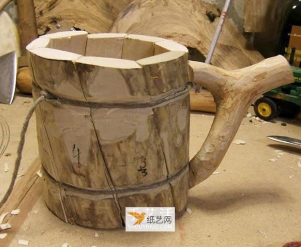 Rugged large beer mug made by myself using logs