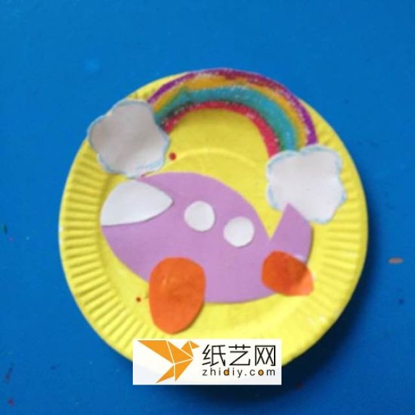 Parent-child craft paper plate rainbow airplane