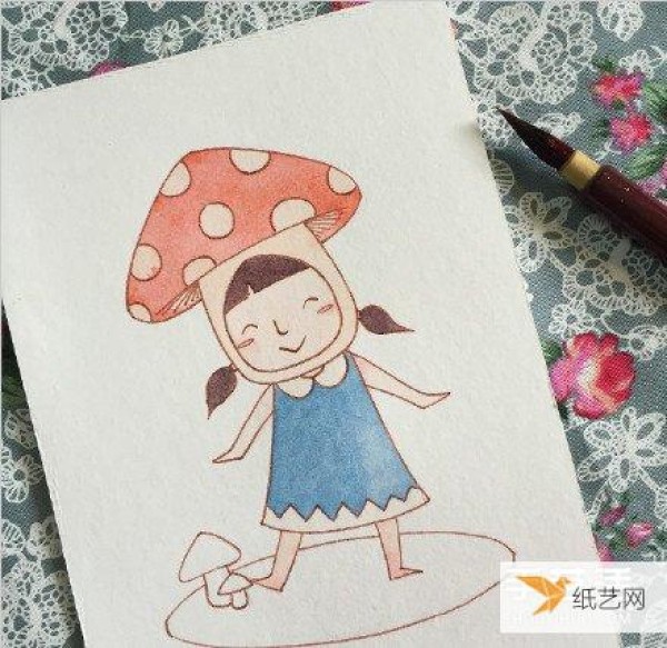 Teach you how to color how to draw a cute little girl playing the role of a mushroom