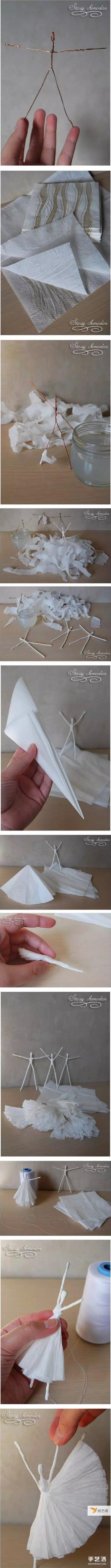 Tutorial on how to fold a paper ballerina using a napkin