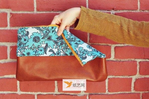 Handmade clutch bag made of non-woven fabric and leather