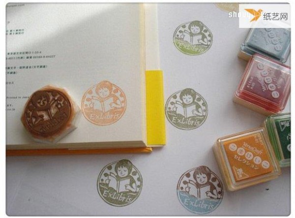 Very personalized little girl pattern rubber stamp bookplate handmade illustration