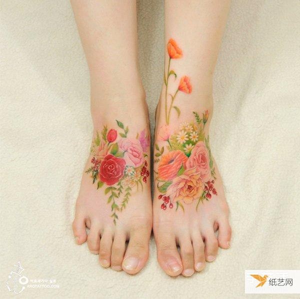 Beautiful and romantic watercolor flower style tattoo design originating from Korea