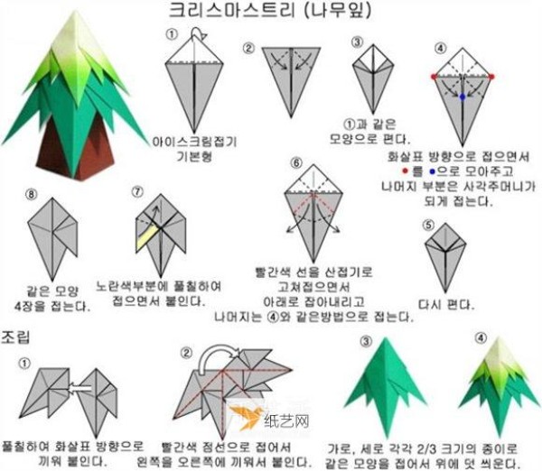 How to fold a colorful three-dimensional Christmas tree