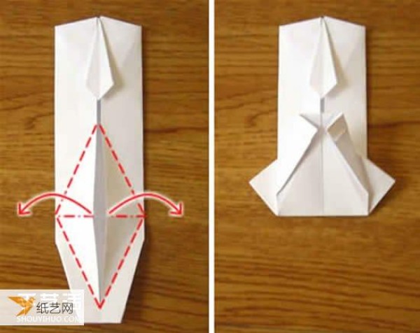 Illustrated tutorial on using dollar origami to fold a short-sleeved T-shirt with a cute little tie