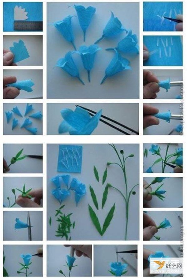 Illustration of the folding method of making beautiful flowers using crepe paper