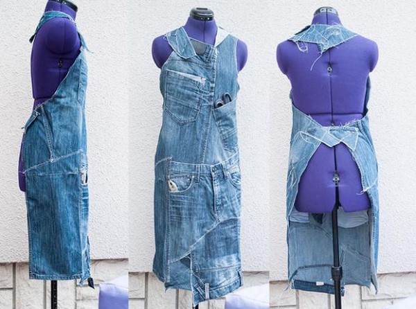 DIY tutorial on using old jeans waste to make work aprons