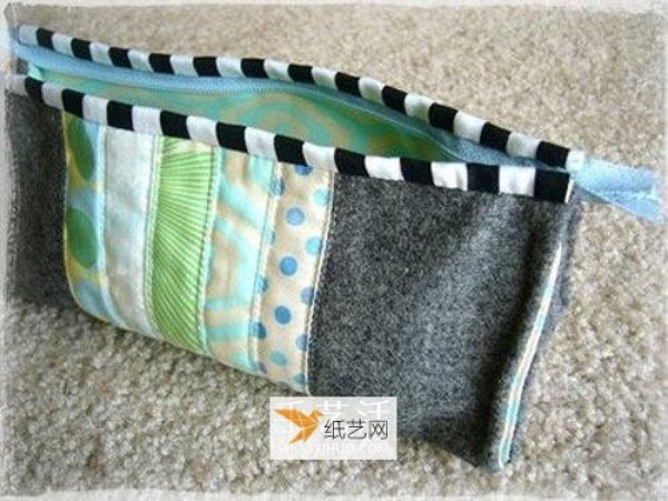 Tutorial illustration of using non-woven fabric to make handmade patchwork pencil case