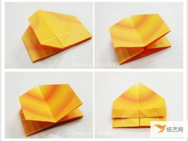 Step-by-step diagram of how to fold a double-layer heart that can be used as a seal on wedding invitations