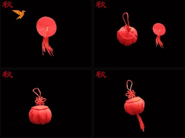 Illustrated tutorial on how to make a fabric red lantern by hand