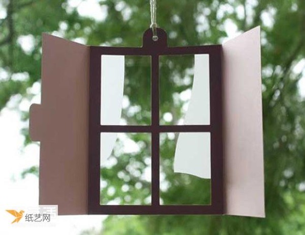 Illustration of handmade creative window wind chimes made using paper cutting techniques