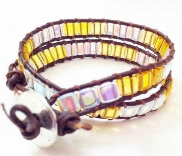 Tutorial on how to make a hand-woven double-row beaded bracelet