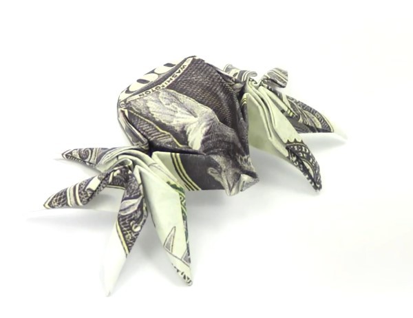 Tutorial on how to make origami dollar origami crab