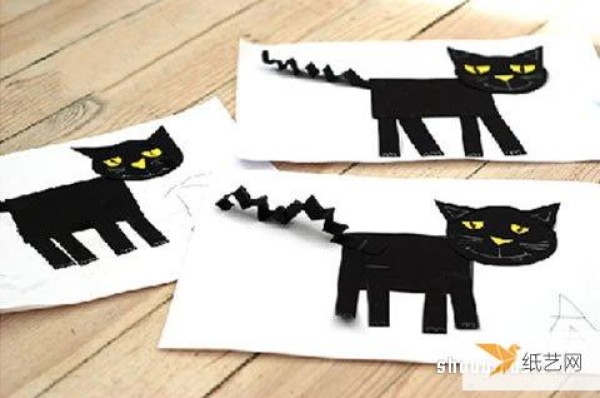 Very simple tutorial on how to make paper-cut black cat collage