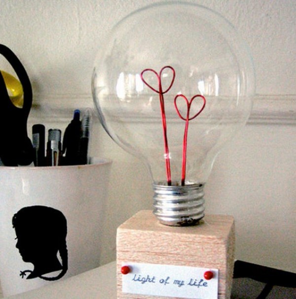 DIY tutorial for renovating old items for Valentines Day and using old light bulbs to make handmade love decorations