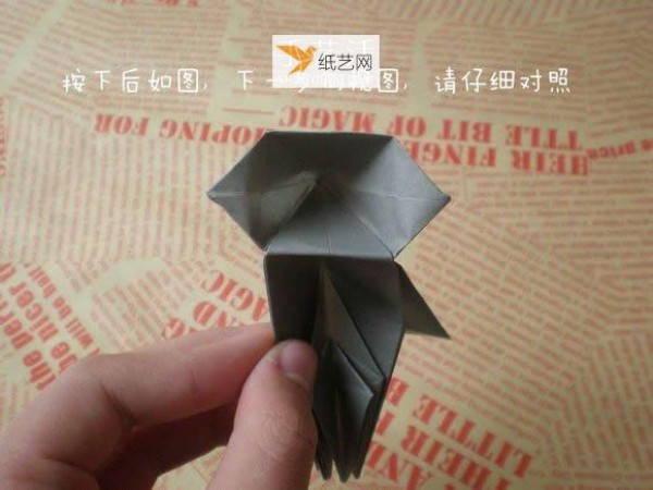 Illustration of hand folding cute puppy using origami